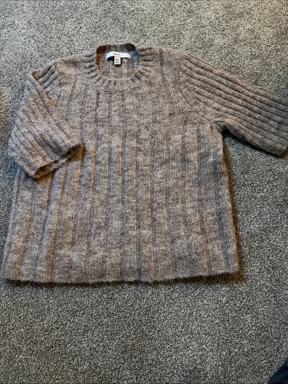 NWT NEXT Rib-Knit Crewneck Sweater in Taupe - Size XS